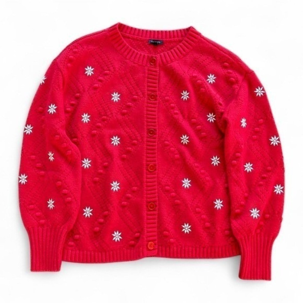 Talbots Embroidered Snowflake Christmas Cardigan Red Sz S - Picture 4 of 9